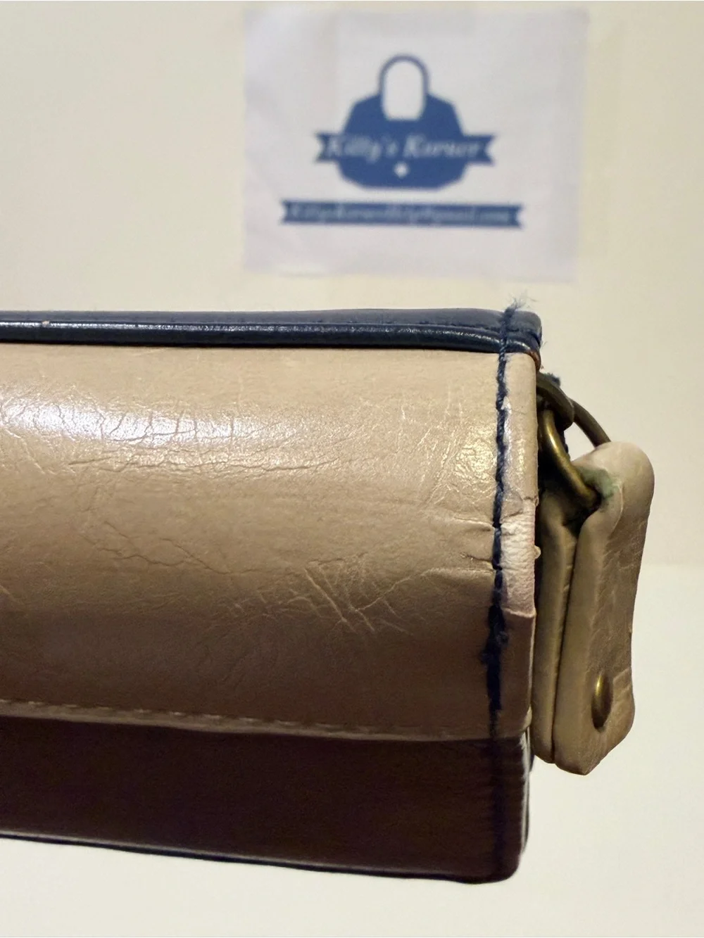 Stone Mountain Leather Wallet in Navy and Tan Color
